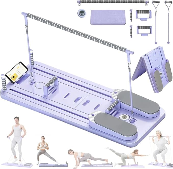 Portable Pilates Reformer Board with Phone & Timer
