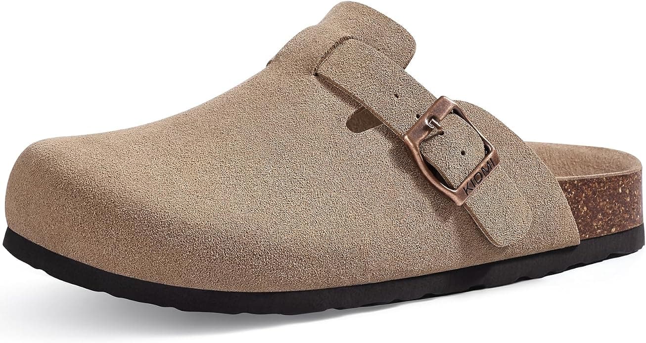 KIDMI Unisex Vegan Suede Clogs Leather Mules Womens Mens Cork Footbed Potato Shoes with Arch Support