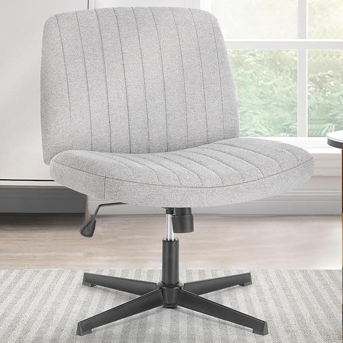 Sweetcrispy Criss Cross Chair Legged, Armless Office Wide Desk Chair No Wheels, Swivel Vanity Height Adjustable Fabric Modern Computer Task Seating for Home